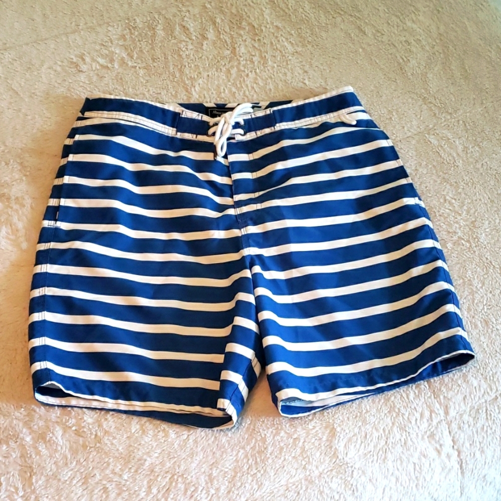 Abercrombie Mens Swim Trunks Blue with white stripe.